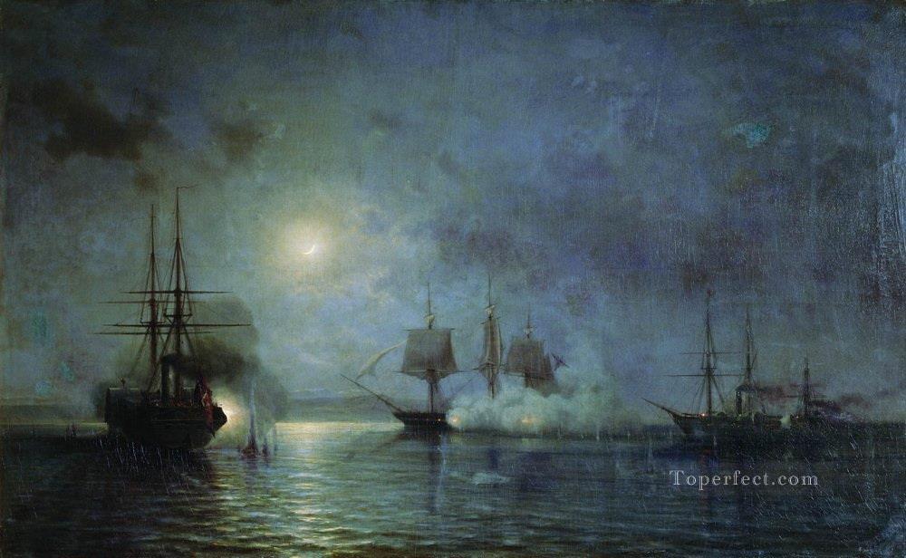 トルコの蒸気船 攻撃 44 砲フリゲート フローラ 1857 アレクセイ ボゴリュボフ 軍艦 海戦油絵